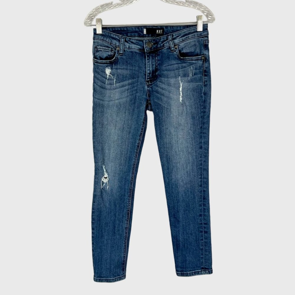 Kut from the Kloth Womens Petite Catherine Boyfriend Jeans Distressed size 0P